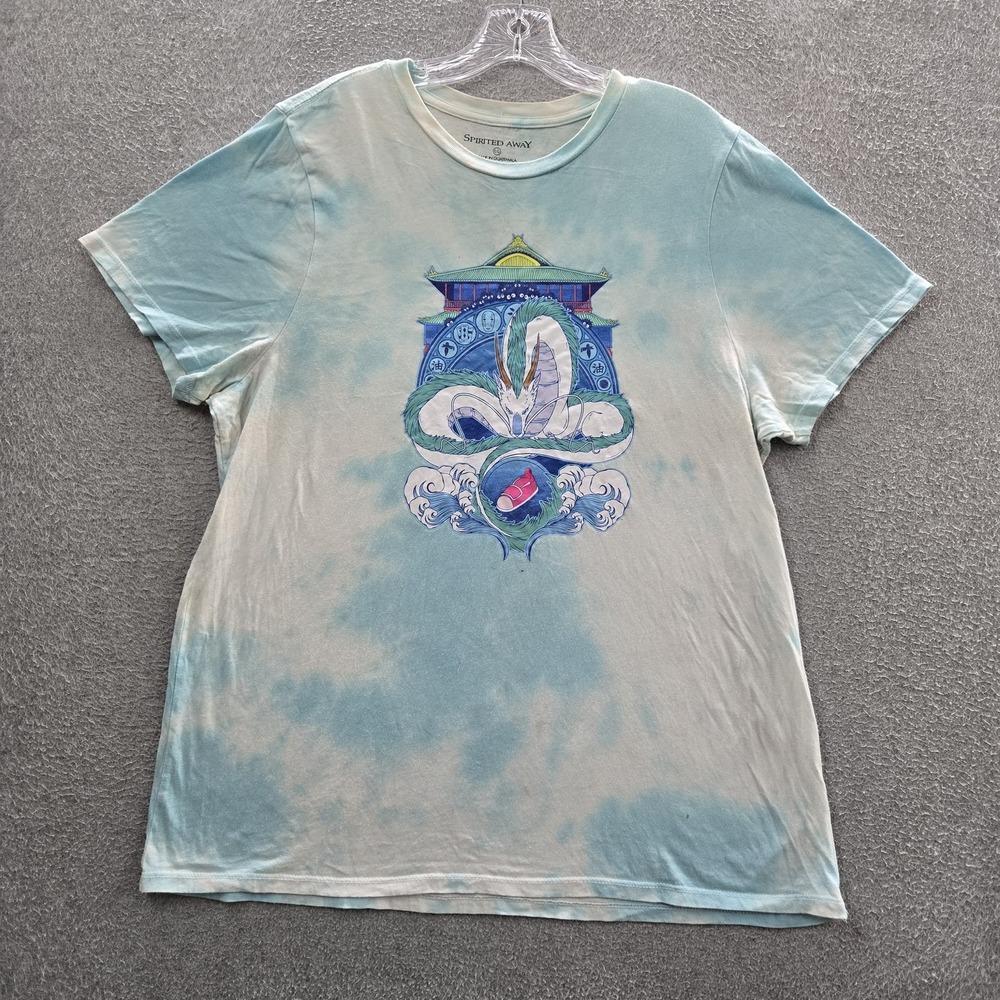 Spirited Away Women Shirt L Blue Tie Dye Anime Logo Haku Oversized READ